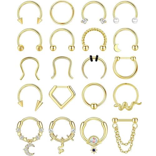 Bijoux de Piercing nez en acier inoxydable, Acier inoxydable 304, avec laiton, Placage, bijoux de mode & pavé de micro zircon, plus de couleurs à choisir, 1.20x10mm, Vendu par PC