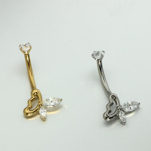 Titanium Belly Ring, plated, fashion jewelry & micro pave cubic zirconia, more colors for choice, Sold By PC
