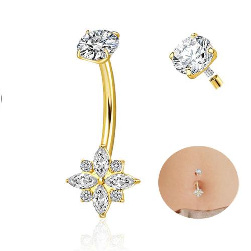 Titanium Belly Ring, Flower, plated, fashion jewelry & micro pave cubic zirconia, more colors for choice, Sold By PC