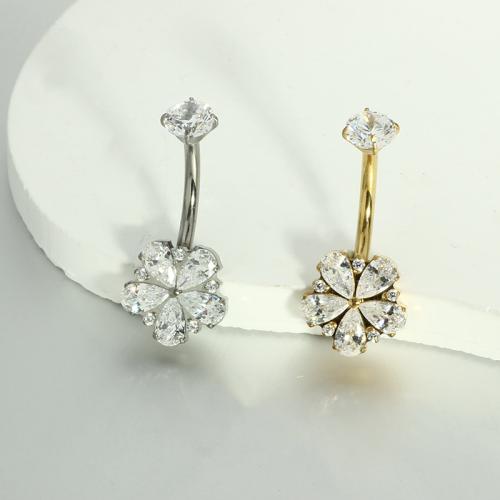 Titanium Belly Ring, Flower, plated, fashion jewelry & micro pave cubic zirconia, more colors for choice, Sold By PC