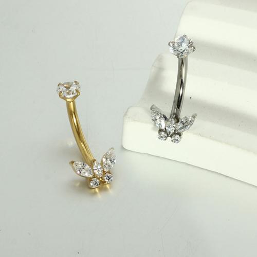 titane anneau de ventre, papillon, Placage, bijoux de mode & pavé de micro zircon, plus de couleurs à choisir, Vendu par PC