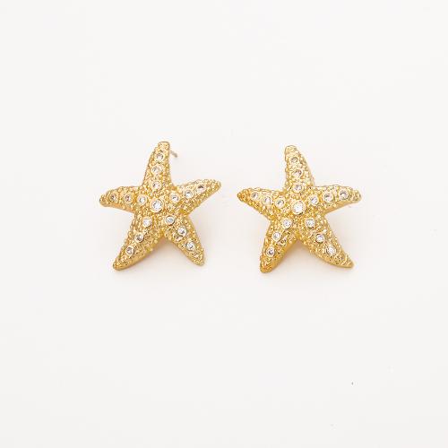 Cubic Zirconia Micro Pave Brass Earring, with Cubic Zirconia, Star, real gold plated, fashion jewelry & for woman, golden, Sold By Pair