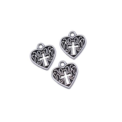 Pendentifs coeur en alliage de zinc, Coeur et la Croix, Placage, DIY & creux, 20PC/sac, Vendu par sac