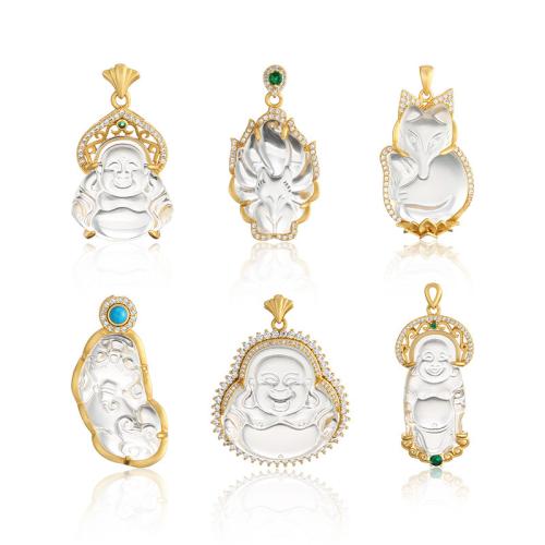 925 Sterling Silver Pendant, with Clear Quartz, matte gold color plated, DIY & different styles for choice, Sold By PC