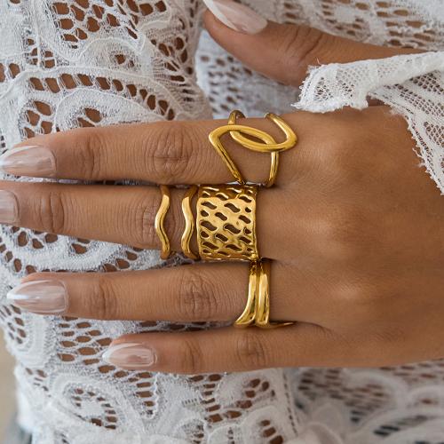 Stainless Steel Finger Ring, 304 Stainless Steel, gold color plated, fashion jewelry, golden, Sold By PC