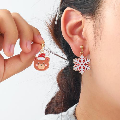 Pendientes de Navidad, aleación de zinc, chapado en color dorado, Diseño de Navidad & esmalte, más colores para la opción, Vendido por Par