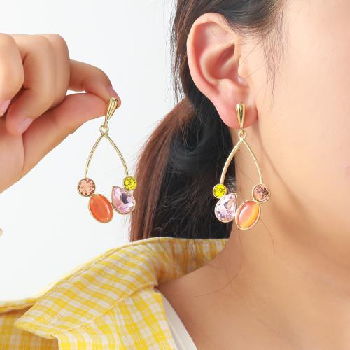 Pendientes de Aleación de Zinc, chapado en color dorado, Joyería & con diamantes de imitación, más colores para la opción, Vendido por Par