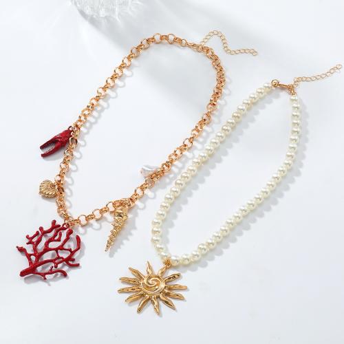 Zinklegierung Schmuck Halskette, mit ABS-Kunststoff-Perlen, goldfarben plattiert, Doppelschicht & Modeschmuck, keine, verkauft von PC