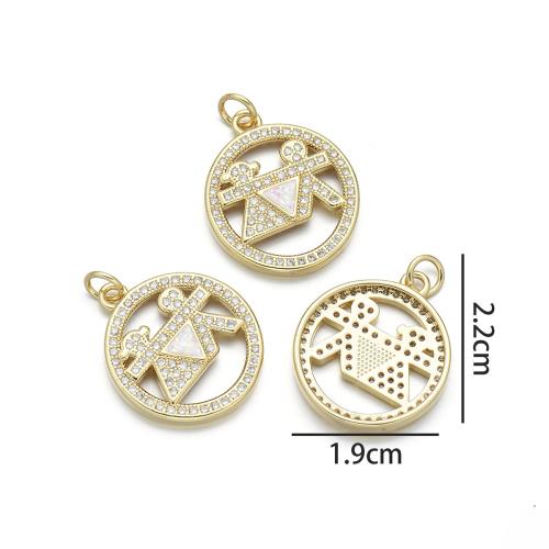 Cubic Zirconia Micro Pave Brass Pendant, with Opal, gold color plated, DIY & micro pave cubic zirconia, more colors for choice, nickel, lead & cadmium free, Sold By PC