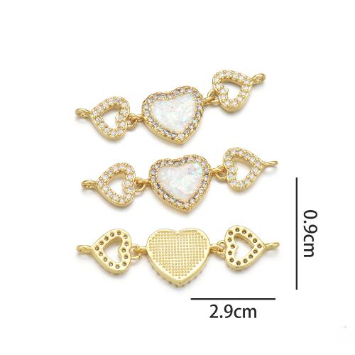 Cubic Zirconia Micro Pave Brass Connector, with Opal, gold color plated, DIY & micro pave cubic zirconia & 1/1 loop, more colors for choice, nickel, lead & cadmium free, Sold By PC