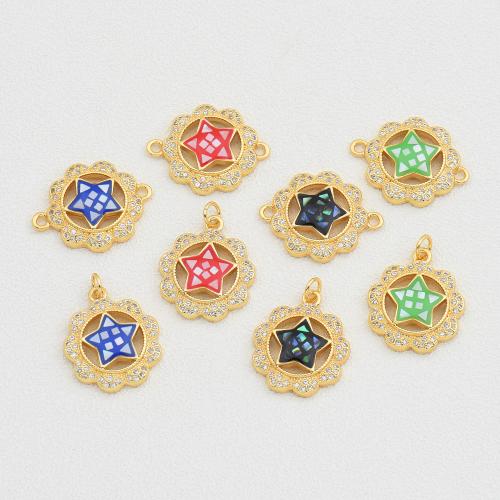 Cubic Zirconia Micro Pave Brass Pendant, with Shell, gold color plated, DIY & micro pave cubic zirconia & enamel, more colors for choice, nickel, lead & cadmium free, Sold By PC