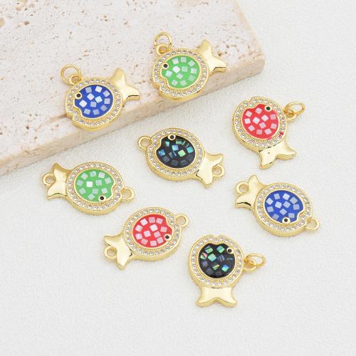 Cubic Zirconia Micro Pave Brass Pendant, with Shell, gold color plated, DIY & micro pave cubic zirconia & enamel, more colors for choice, nickel, lead & cadmium free, Sold By PC