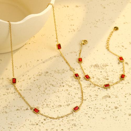 Cubic Zirconia Stainless Steel Jewelry Sets, 304 Stainless Steel, with Cubic Zirconia, 18K gold plated, fashion jewelry & different styles for choice & for woman, Sold By PC
