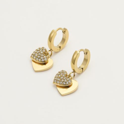 Boucle d'oreille goutte inox, Acier inoxydable 304, coeur, Placage, bijoux de mode & pavé de micro zircon & pour femme, plus de couleurs à choisir, Vendu par paire