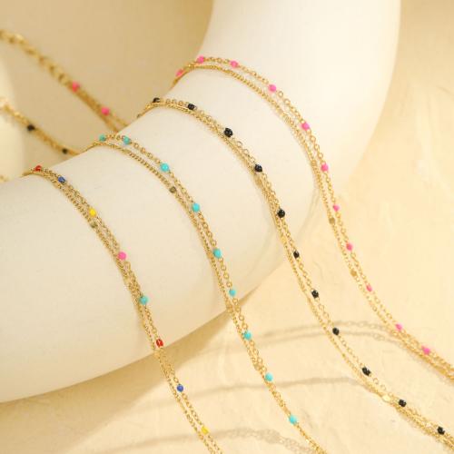 Stainless Steel Anklet, 304 Stainless Steel, 18K gold plated, Double Layer & for woman & enamel, more colors for choice, Sold By PC