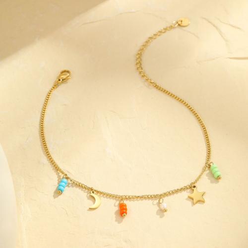 Stainless Steel Anklet, 304 Stainless Steel, with Freshwater Pearl & Resin, 18K gold plated, fashion jewelry & different styles for choice & for woman, Sold By PC