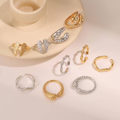 Rhinestone Stainless Steel Finger Ring, 304 Stainless Steel, plated, different styles for choice & for woman & with rhinestone, more colors for choice, Sold By PC