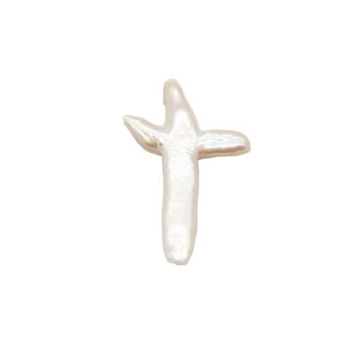 Cultured No Hole Freshwater Pearl Beads, Cross, DIY, white, 21x40mm, Sold By PC