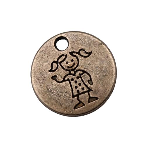 Character Tibetan Style Pendants, Round, plated, DIY, antique bronze color, 10PCs/Bag, Sold By Bag