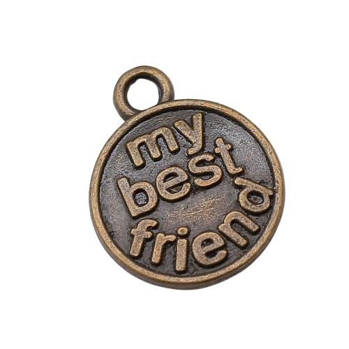 Tibetan Style Message Pendants, Round, plated, DIY, antique bronze color, 10PCs/Bag, Sold By Bag