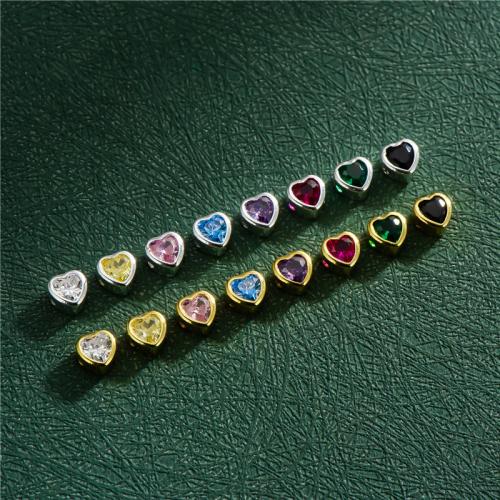 925 Sterling Silver Beads, Heart, DIY & micro pave cubic zirconia, more colors for choice, 5x4.80mm, Hole:Approx 1mm, Sold By PC