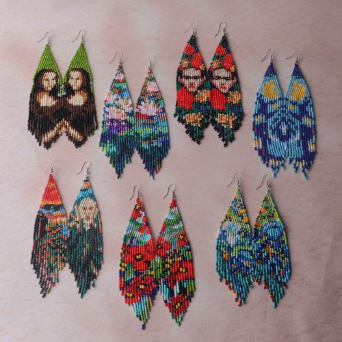 Earring Jewelry, Glass, with Seedbead & Tibetan Style, gold color plated, fashion jewelry, more colors for choice, Sold By Pair