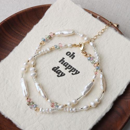Freshwater Pearl Brass Necklace, with Crystal & Brass, Biwa, plated, fashion jewelry, more colors for choice, nickel, lead & cadmium free, 5-7mm, Sold By PC