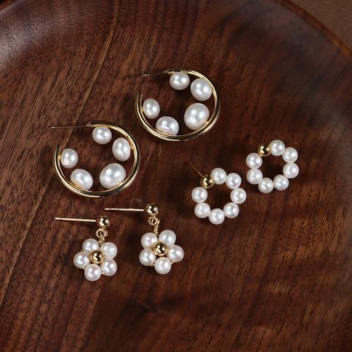 Freshwater Pearl Earrings, with Brass, Potato, plated, fashion jewelry, more colors for choice, nickel, lead & cadmium free, 5-8mm, Length:20 cm, Sold By PC