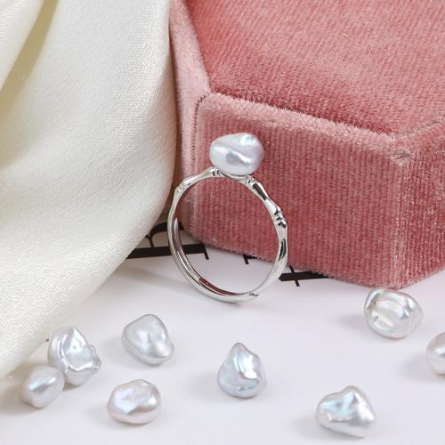 925 Sterling Silver Finger Rings, with Freshwater Pearl, Baroque, plated, fashion jewelry, more colors for choice, nickel, lead & cadmium free, 8-9mm, Sold By PC