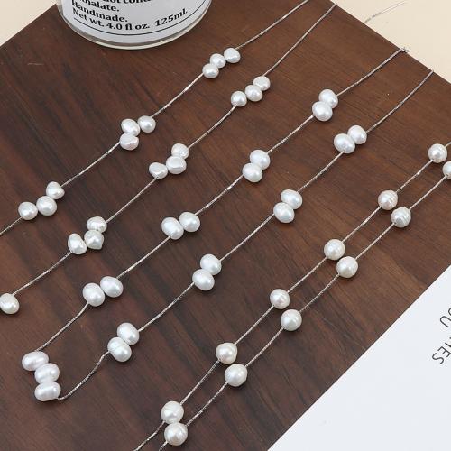 925 Sterling Silver Necklaces, with Freshwater Pearl, irregular, plated, fashion jewelry, more colors for choice, nickel, lead & cadmium free, 3-4mm, Length:45 cm, Sold By PC