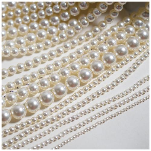 Glass Pearl Beads, DIY, white, Sold Per 40 cm Strand