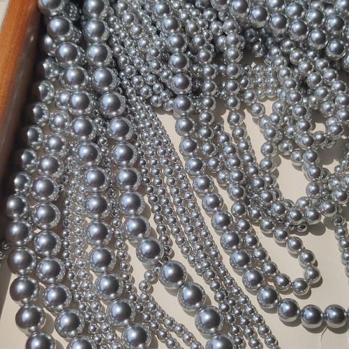 Glass Pearl Beads, gold color plated, DIY, grey, 2-10mm, Sold Per 40 cm Strand
