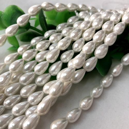 Glass Pearl Beads, Teardrop, gold color plated, DIY, white, 6-12mm, Sold By Strand