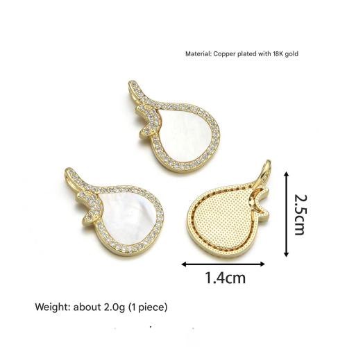 Cubic Zirconia Micro Pave Brass Pendant, with White Shell, plated, DIY & micro pave cubic zirconia, more colors for choice, nickel, lead & cadmium free, Sold By PC
