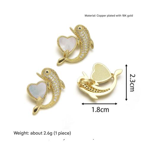 Befestigter Zirkonia Messing Anhänger, mit Weiße Muschel, plattiert, DIY & Micro pave Zirkonia, keine, frei von Nickel, Blei & Kadmium, verkauft von PC