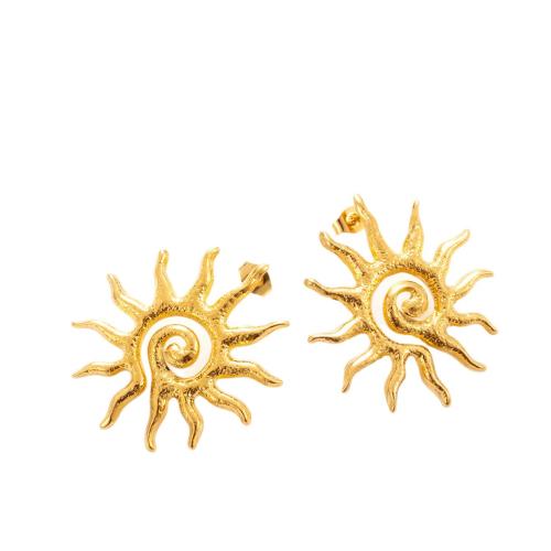 Edelstahl Ohrringe, 304 Edelstahl, Sonne, plattiert, Modeschmuck & für Frau & hohl, goldfarben, verkauft von Paar