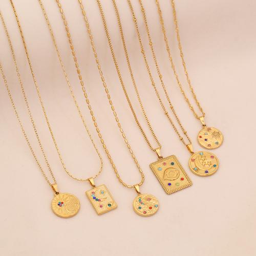 Stainless Steel Jewelry Necklace, 304 Stainless Steel, plated, different styles for choice & for woman & with rhinestone, golden, Sold By PC