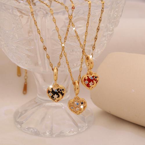 Edelstahl Schmuck Halskette, 304 Edelstahl, mit Messing, goldfarben plattiert, für Frau & Emaille & mit Strass & hohl, keine, verkauft von PC