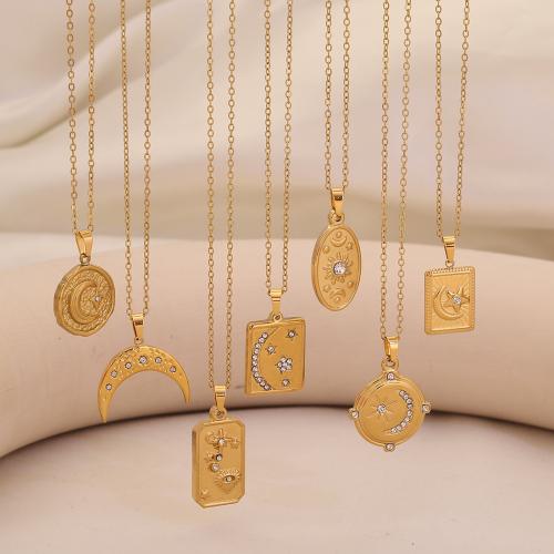 Edelstahl Schmuck Halskette, 304 Edelstahl, plattiert, verschiedene Stile für Wahl & für Frau & mit Strass, goldfarben, verkauft von PC