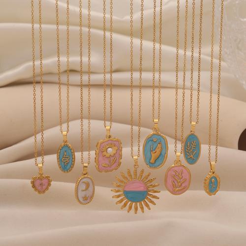 Edelstahl Schmuck Halskette, 304 Edelstahl, plattiert, verschiedene Stile für Wahl & für Frau & Emaille, goldfarben, verkauft von PC