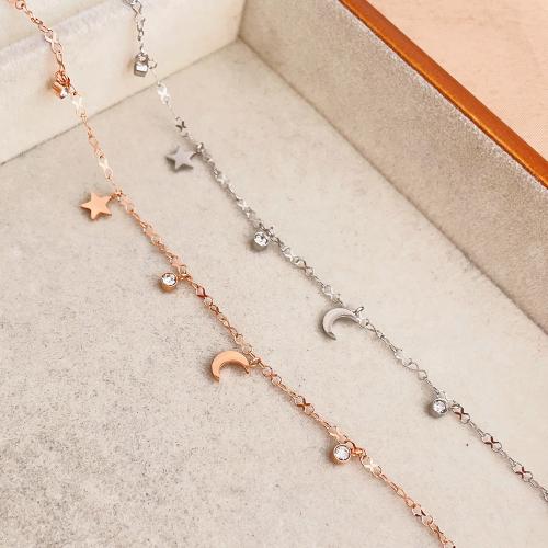 Stainless Steel Anklet, 304 Stainless Steel, plated, fashion jewelry & for woman & with rhinestone, more colors for choice, Sold By PC