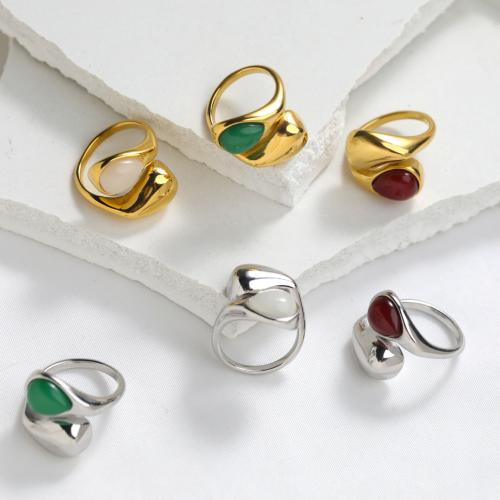 Stainless Steel Finger Ring, 304 Stainless Steel, with Glass, plated, fashion jewelry & different size for choice & for woman, more colors for choice, Sold By PC