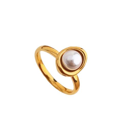 Edelstahl Ringe, 304 Edelstahl, mit Kunststoff Perlen, plattiert, Modeschmuck & verschiedene Größen vorhanden & für Frau, Goldfarbe, verkauft von PC
