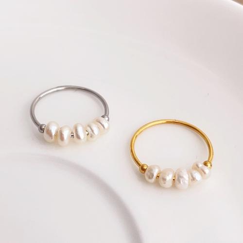 Bague perle d'eau douce, Acier inoxydable 304, avec perle d'eau douce cultivée, Placage, bijoux de mode & normes différentes pour le choix & pour femme, plus de couleurs à choisir, Vendu par PC