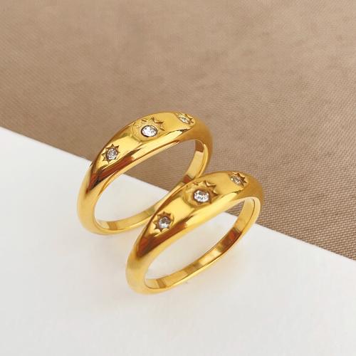 Rhinestone Stainless Steel Finger Ring, 304 Stainless Steel, 18K gold plated, different size for choice & for woman & with rhinestone, Sold By PC