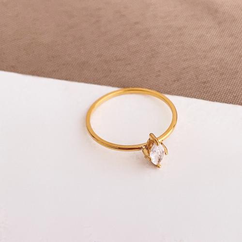 Rhinestone Stainless Steel Finger Ring, 304 Stainless Steel, plated, different size for choice & for woman & with rhinestone, golden, Sold By PC