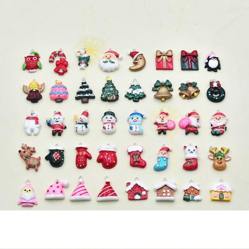 Resin Christmas Pendant, with Iron, silver color plated, DIY & enamel, more colors for choice, 50PCs/Bag, Sold By Bag