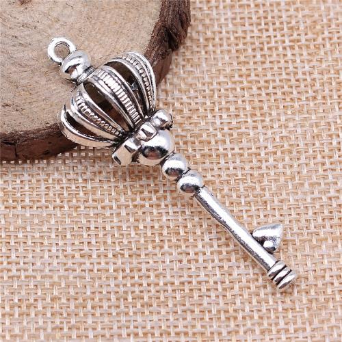 Tibetan Style Key Pendants, plated, DIY & hollow, 56mm, Sold By PC
