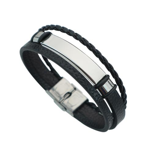 PU Leather Bracelet, with Titanium Steel, fashion jewelry & Unisex, more colors for choice, Length:Approx 8.7 Inch, Sold By PC