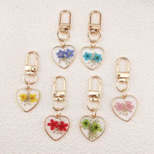 Dried Flower Key Clasp, with Epoxy Sticker & Tibetan Style, gold color plated, fashion jewelry, more colors for choice, Sold By PC